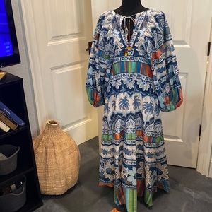 FARM Rio Blue, Green & Orange Printed Midi Dress